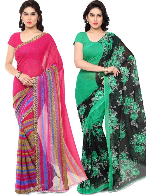 women pack of 2 casual wear combo sarees with blouse - 21417470 - Very Small Image - 1