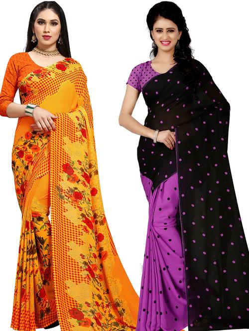 women pack of 2 casual wear combo sarees with blouse - 21417536 - Very Small Image - 1