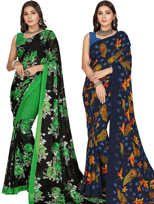 women pack of 2 casual wear combo sarees with blouse - 21417540 - Very Small Image - 1