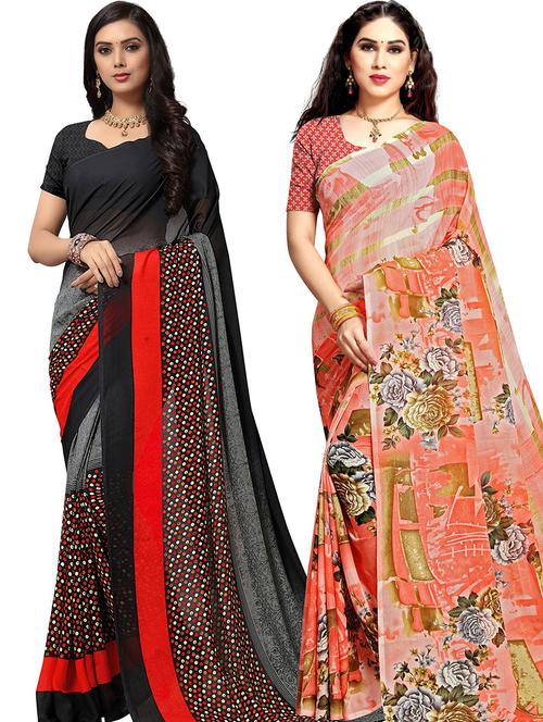 women pack of 2 casual wear combo sarees with blouse - 21417542 - Very Small Image - 1