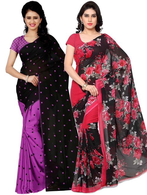 pack of 2 printed casual wear sarees with blouse - 21417547 - Very Small Image - 1