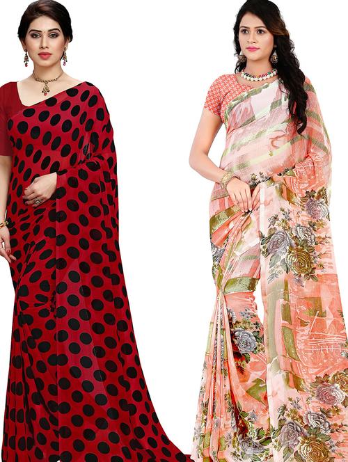women pack of 2 casual wear combo sarees with blouse - 21417549 - Very Small Image - 1