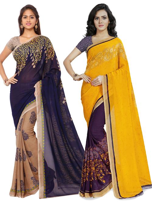 women pack of 2 casual wear combo sarees with blouse - 21417553 - Very Small Image - 1