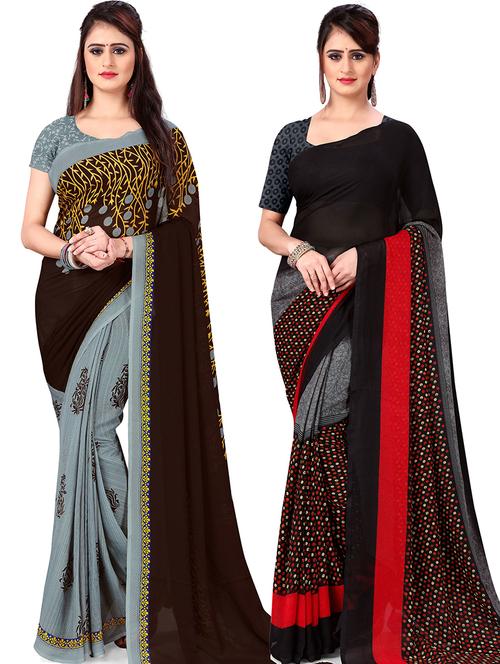 women pack of 2 casual wear combo sarees with blouse - 21417555 - Very Small Image - 1