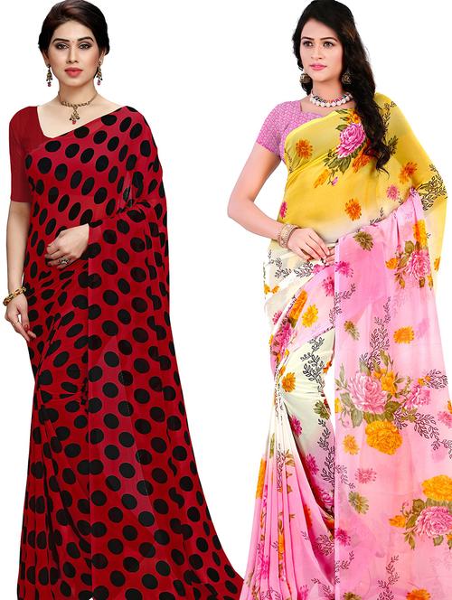 women pack of 2 casual wear combo sarees with blouse - 21417558 - Very Small Image - 1