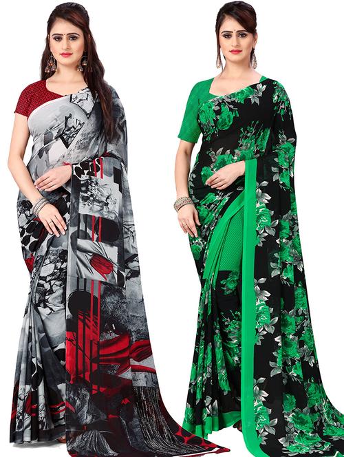women pack of 2 casual wear combo sarees with blouse - 21417559 - Very Small Image - 1