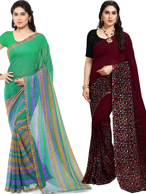 women pack of 2 casual wear combo sarees with blouse - 21417567 - Very Small Image - 1