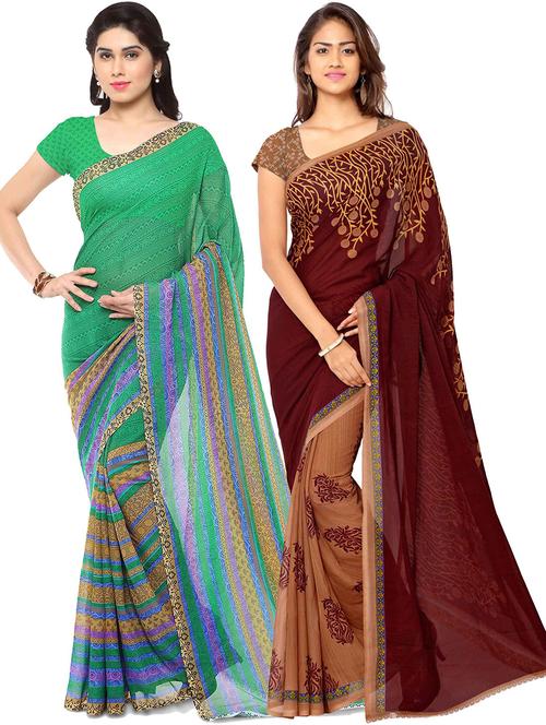 women pack of 2 casual wear combo sarees with blouse - 21417613 - Very Small Image - 1