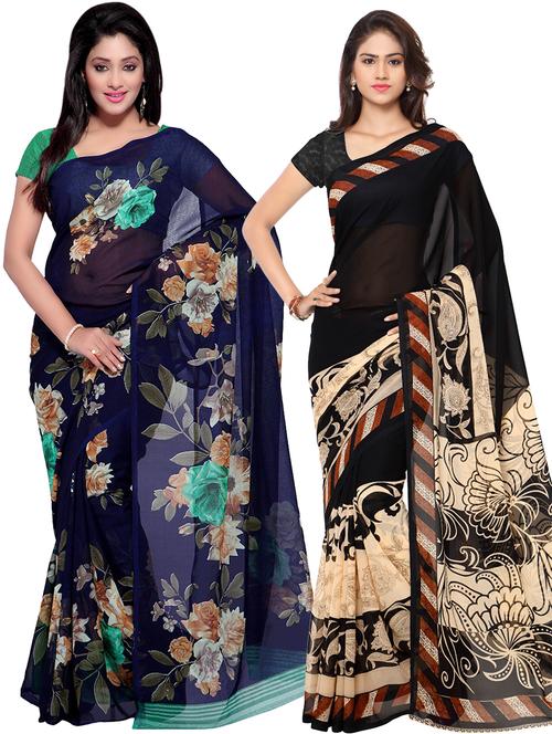 women pack of 2 casual wear combo sarees with blouse - 21417614 - Very Small Image - 1