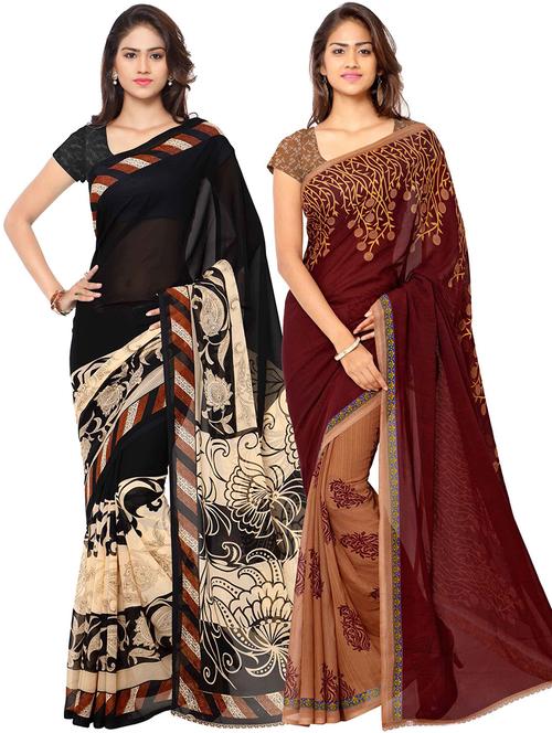 women pack of 2 casual wear combo sarees with blouse - 21417615 - Very Small Image - 1