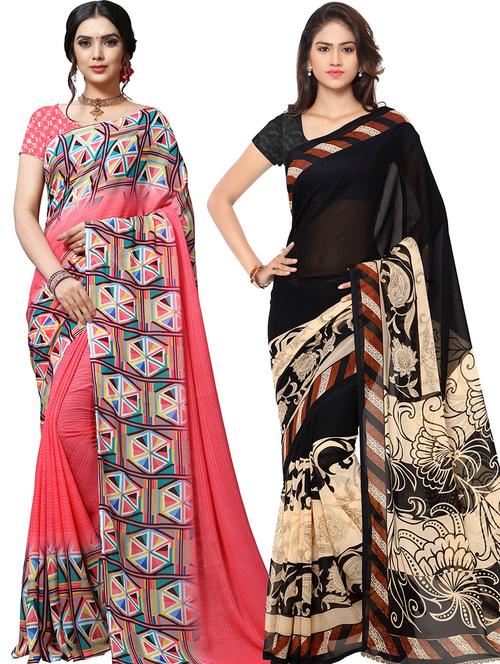 women pack of 2 casual wear combo sarees with blouse - 21417616 - Very Small Image - 1