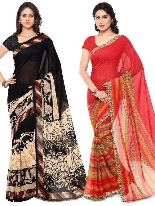 women pack of 2 casual wear combo sarees with blouse - 21417617 - Very Small Image - 1