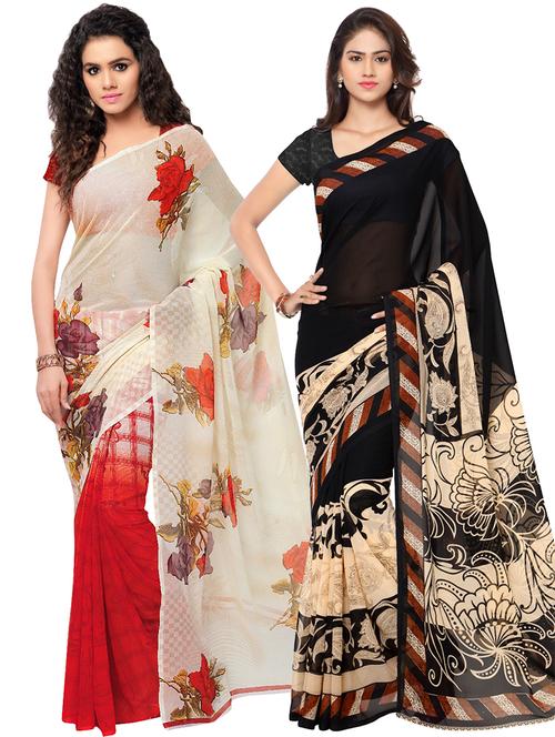 women pack of 2 casual wear combo sarees with blouse - 21417619 - Very Small Image - 1