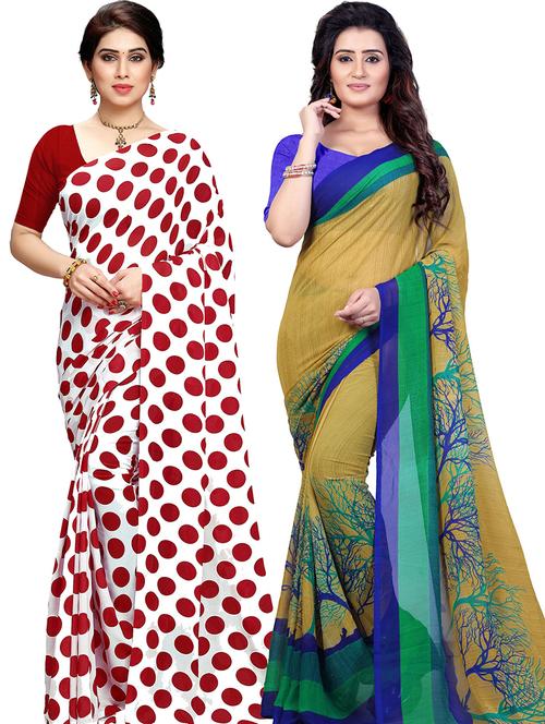 women pack of 2 casual wear combo sarees with blouse - 21417620 - Very Small Image - 1