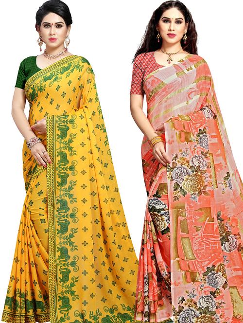 women pack of 2 casual wear combo sarees with blouse - 21417725 - Very Small Image - 1