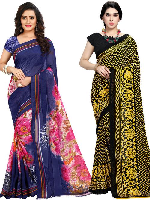 women pack of 2 casual wear combo sarees with blouse - 21417742 - Very Small Image - 1