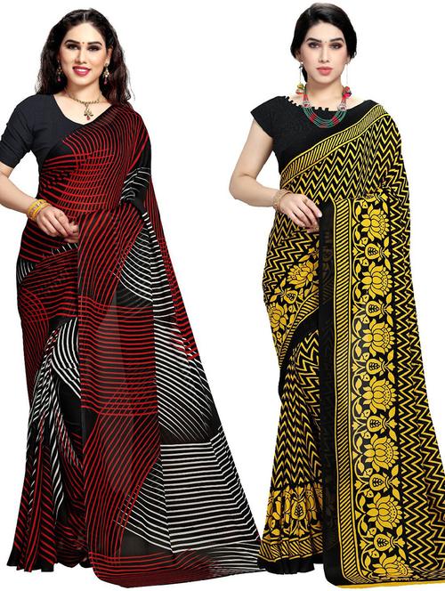 women pack of 2 casual wear combo sarees with blouse - 21417744 - Very Small Image - 1