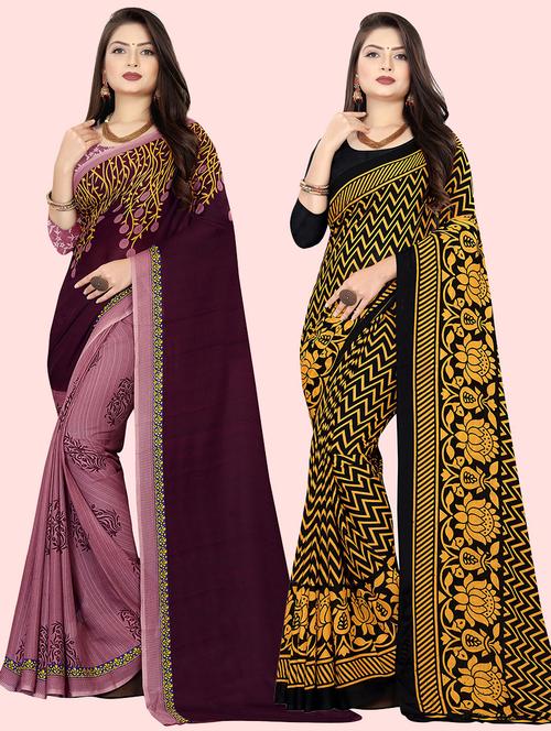 women pack of 2 casual wear combo sarees with blouse - 21417745 - Very Small Image - 1