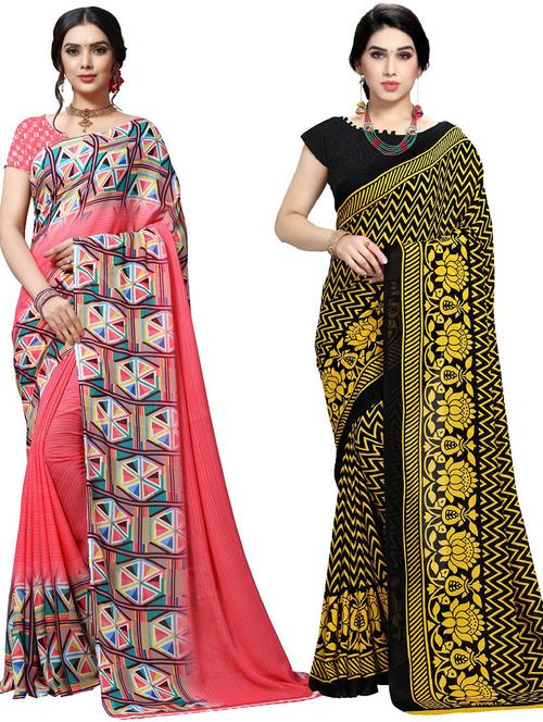 women pack of 2 casual wear combo sarees with blouse - 21417748 - Very Small Image - 1