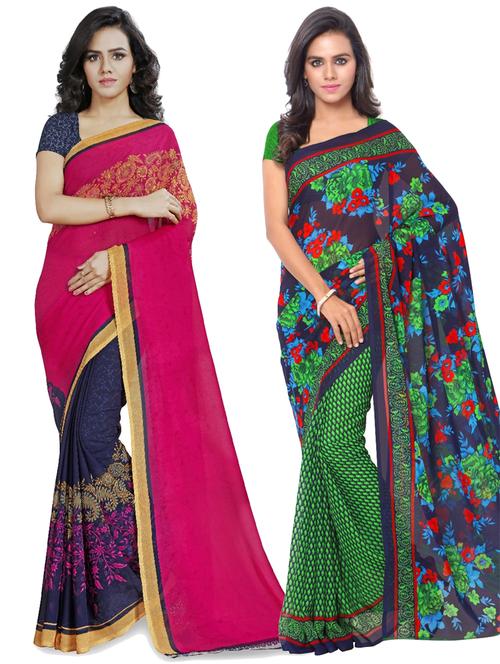 women pack of 2 casual wear combo sarees with blouse - 21417758 - Very Small Image - 1