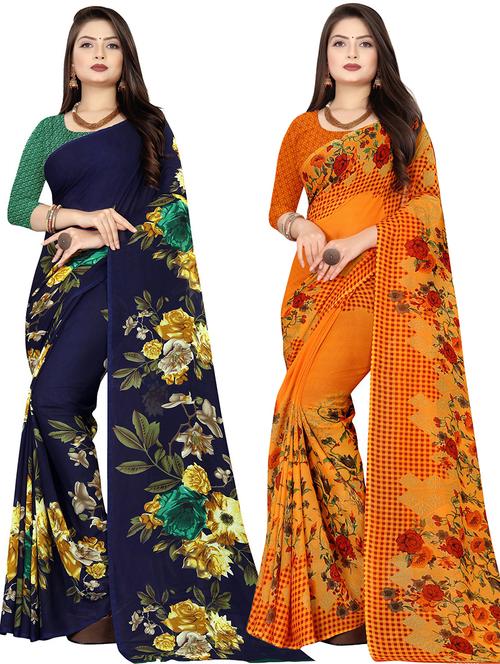 women pack of 2 casual wear combo sarees with blouse - 21417799 - Very Small Image - 1