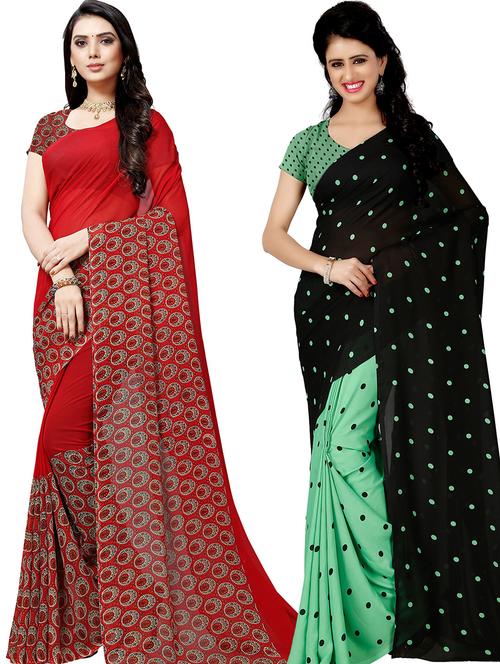 women pack of 2 casual wear combo sarees with blouse - 21417840 - Very Small Image - 1
