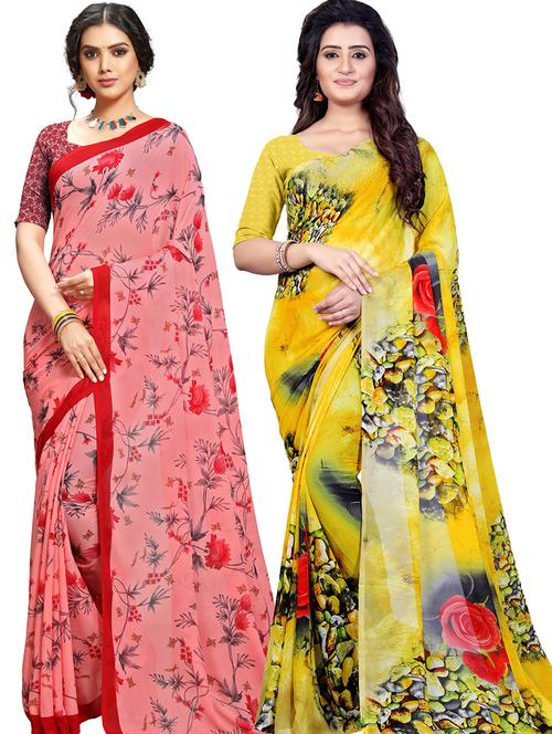 women pack of 2 casual wear combo sarees with blouse - 21417842 - Very Small Image - 1