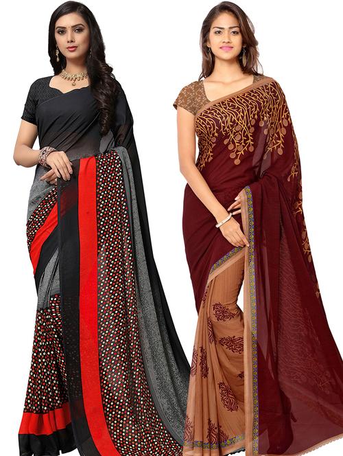 women pack of 2 casual wear combo sarees with blouse - 21417845 - Very Small Image - 1