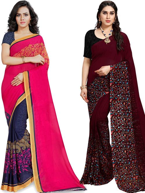 women pack of 2 casual wear combo sarees with blouse - 21417847 - Very Small Image - 1