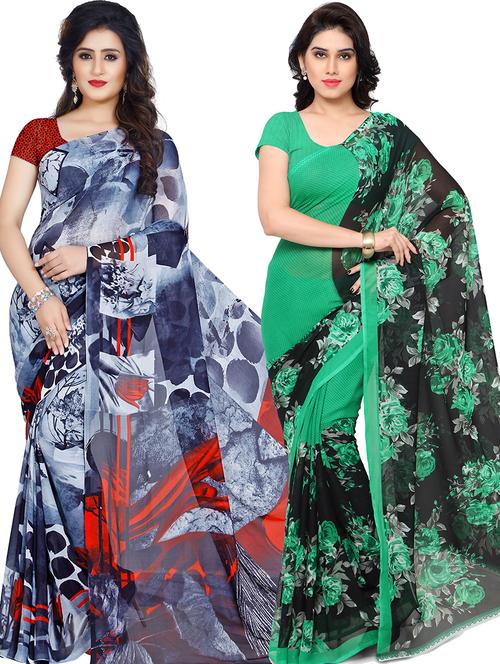 women pack of 2 casual wear combo sarees with blouse - 21417850 - Very Small Image - 1