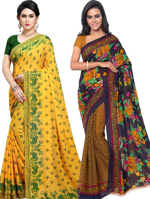 women pack of 2 casual wear combo sarees with blouse - 21417851 - Very Small Image - 1
