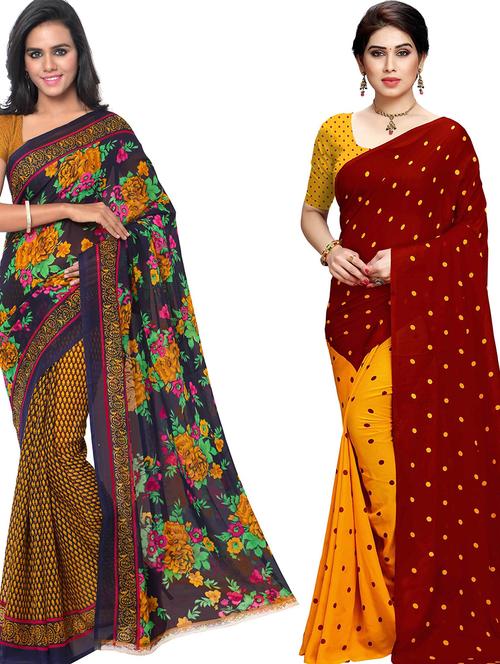 women pack of 2 casual wear combo sarees with blouse - 21417901 - Very Small Image - 1