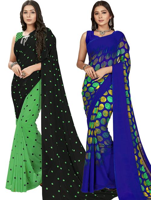 women pack of 2 casual wear combo sarees with blouse - 21417903 - Very Small Image - 1