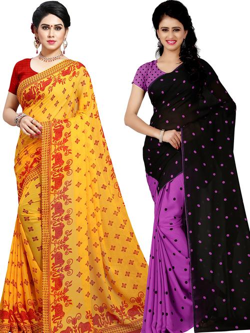 women pack of 2 casual wear combo sarees with blouse - 21417908 - Very Small Image - 1