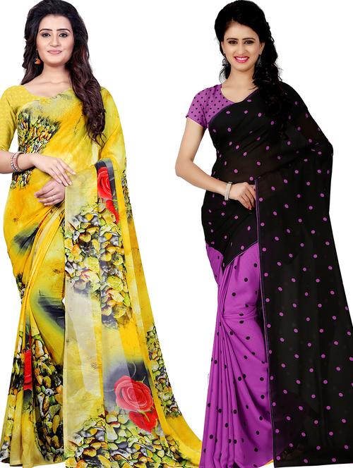 women pack of 2 casual wear combo sarees with blouse - 21417910 - Very Small Image - 1