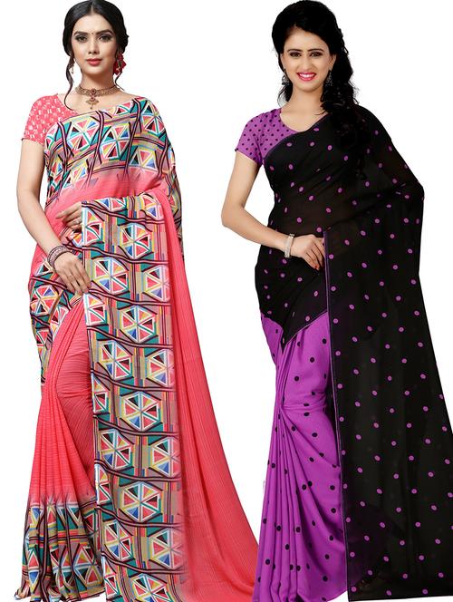 women pack of 2 casual wear combo sarees with blouse - 21417912 - Very Small Image - 1