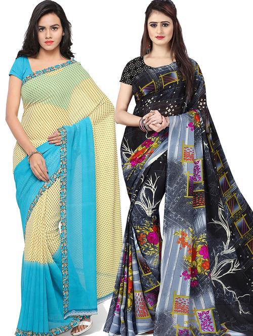 women pack of 2 casual wear combo sarees with blouse - 21417917 - Very Small Image - 1
