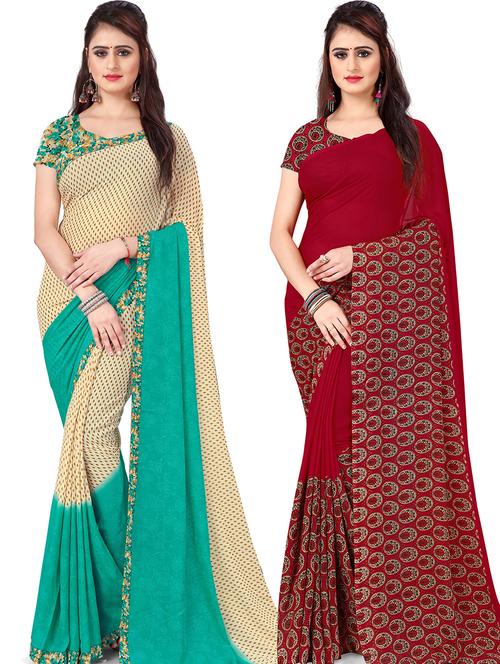 women pack of 2 casual wear combo sarees with blouse - 21417918 - Very Small Image - 1