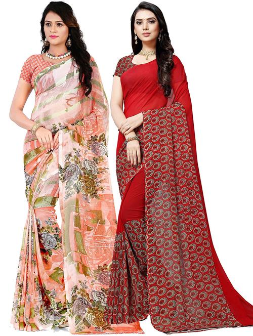 women pack of 2 casual wear combo sarees with blouse - 21417920 - Very Small Image - 1