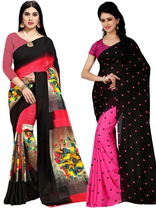 women pack of 2 casual wear combo sarees with blouse - 21417932 - Very Small Image - 1