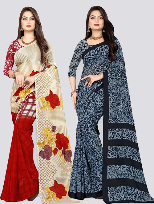 women pack of 2 casual wear combo sarees with blouse - 21417936 - Very Small Image - 1