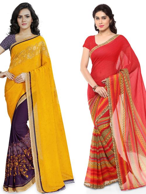 pack of 2 printed casual wear sarees with blouse - 21417948 - Very Small Image - 1