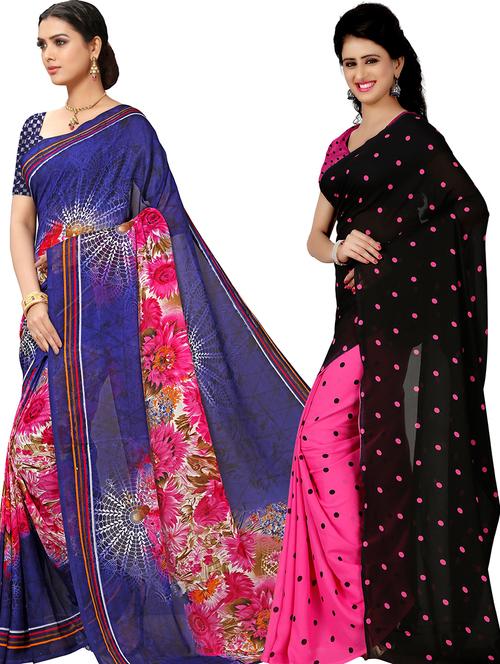 women pack of 2 casual wear combo sarees with blouse - 21417966 - Very Small Image - 1