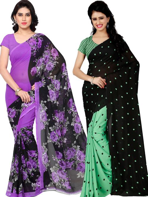 women pack of 2 casual wear combo sarees with blouse - 21417973 - Very Small Image - 1