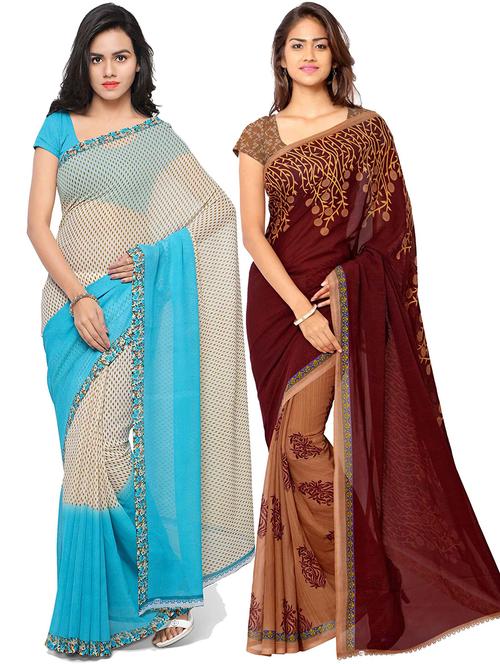 women pack of 2 casual wear combo sarees with blouse - 21418004 - Very Small Image - 1