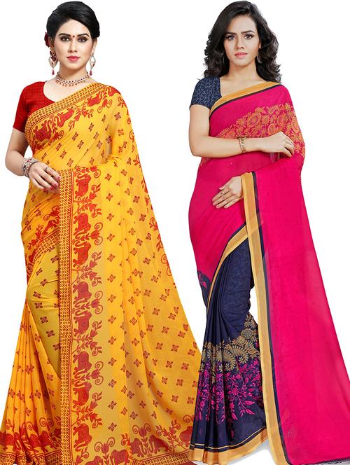women pack of 2 casual wear combo sarees with blouse - 21418015 - Very Small Image - 1