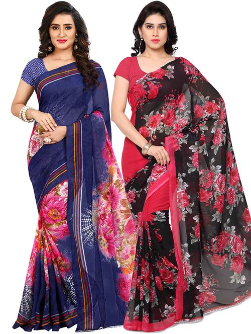 women pack of 2 casual wear combo sarees with blouse - 21418017 - Very Small Image - 1