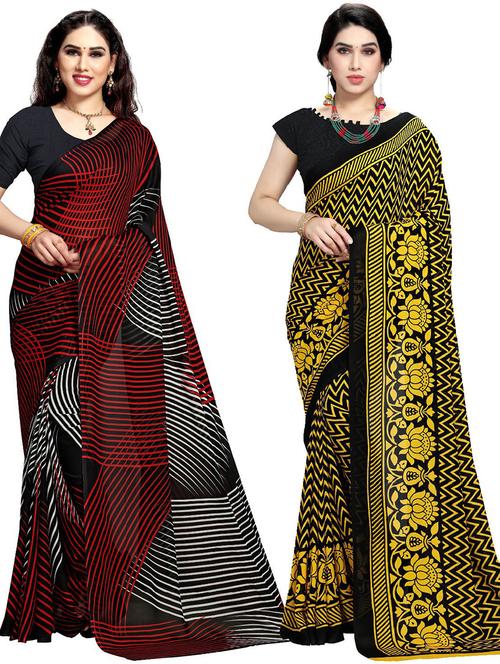 pack of 2 printed casual wear sarees with blouse - 21418027 - Very Small Image - 1