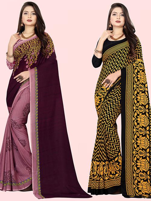 women pack of 2 casual wear combo sarees with blouse - 21418030 - Very Small Image - 1