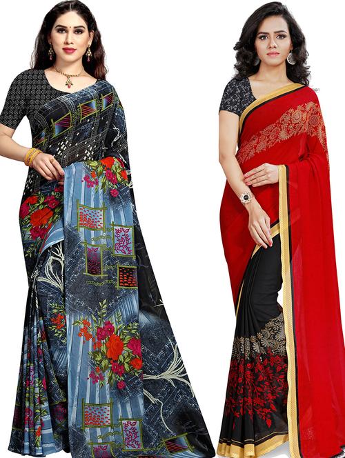 women pack of 2 casual wear combo sarees with blouse - 21418037 - Very Small Image - 1